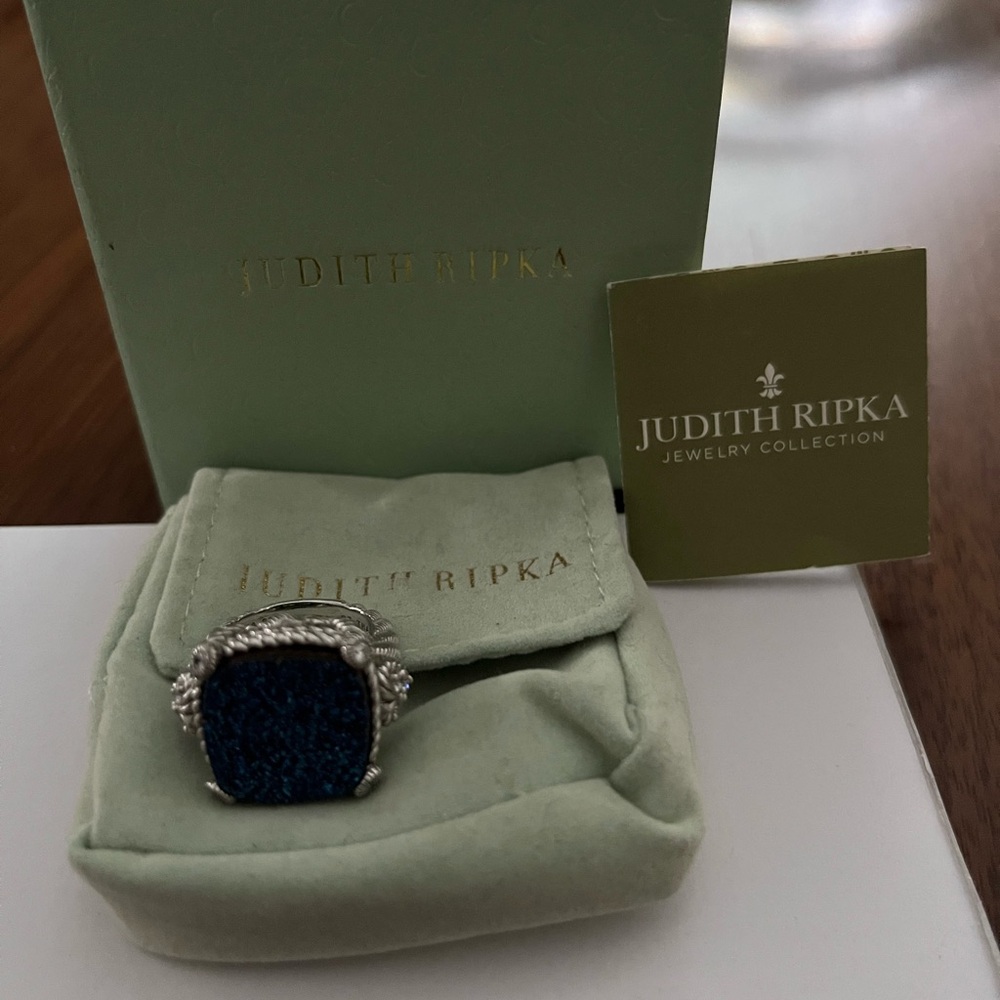 Judith Ripka Sterling Silver Ring with Deep Blue Druzy Quartz